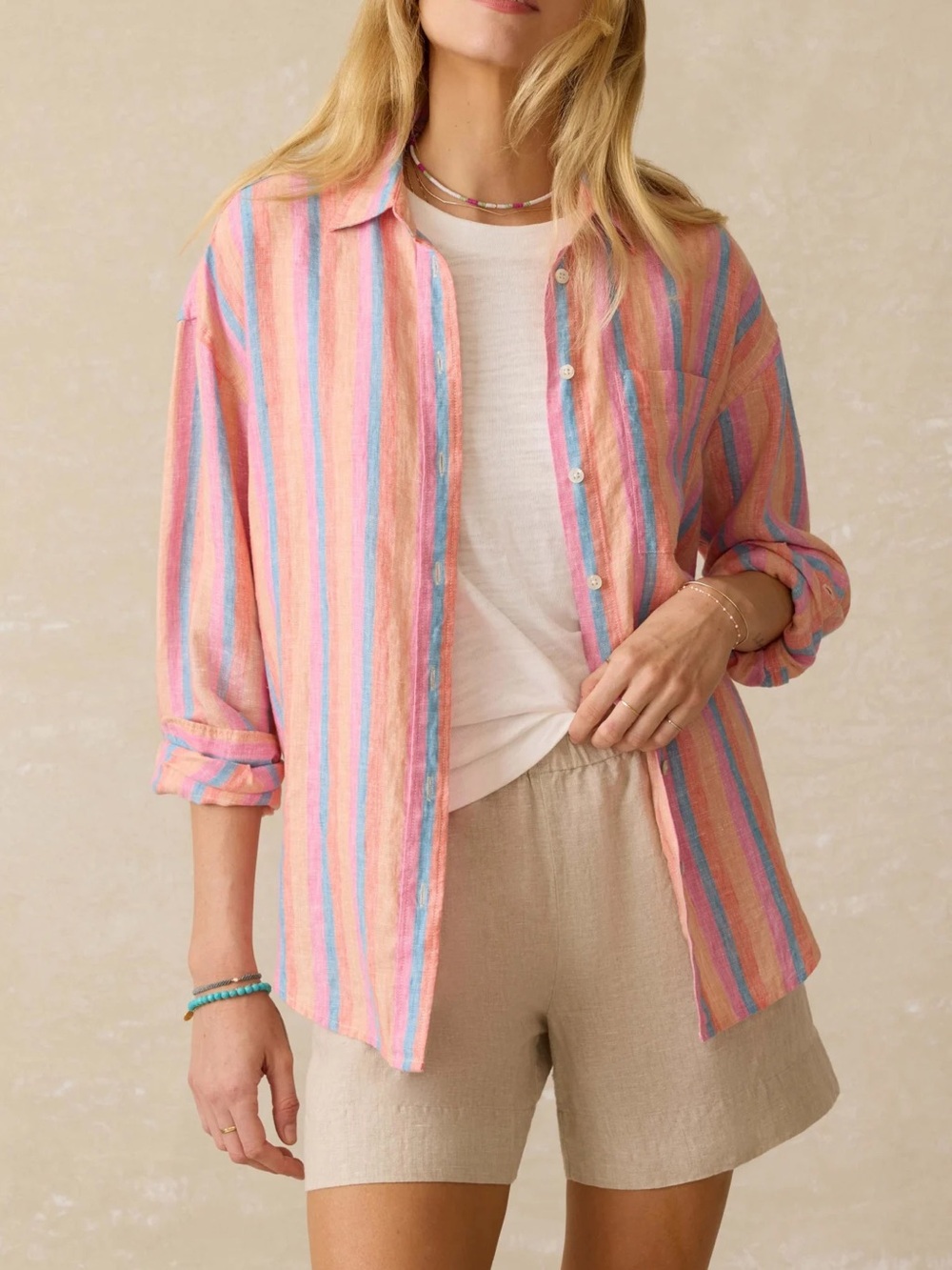 Faherty Pastel Striped Button-Down Shirt in Pink & Blue